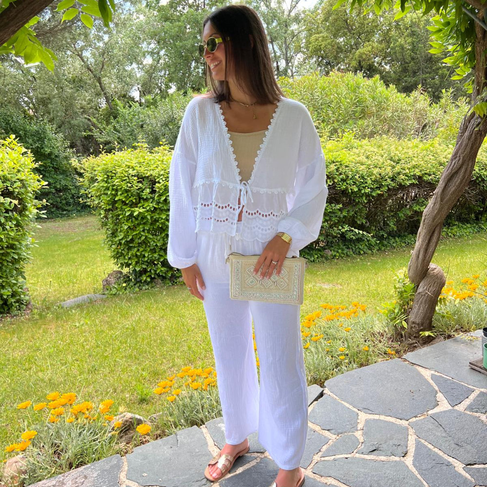 dentelle blouse blanc gaz de coton